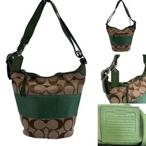 Coach Rugby Duffle Signature Jacquard Print Leather Details Khaki/Green